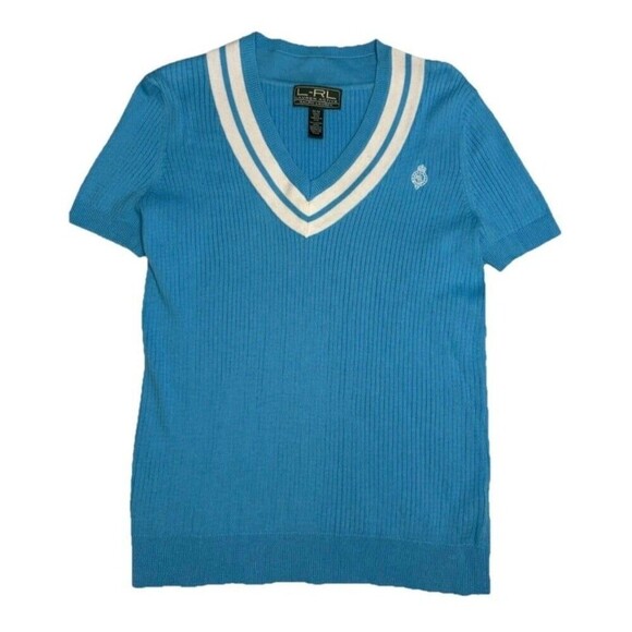 L-RL Lauren Active Ralph Lauren Knit Women’s Sweater Size Medium V-neck Golf - Picture 8 of 8